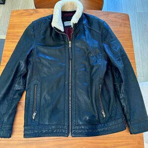 Black Andrew Marc Genuine Leather Jacket With Removable Shearling Collar